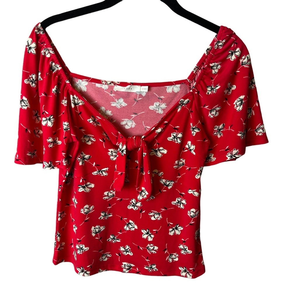 Lush Red Floral Cropped Off the Shoulder Top M